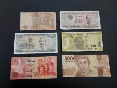 博彦收藏   1月10日 8点 钱币专场 全场包邮 - 印度  等外国纸币6张 流通品