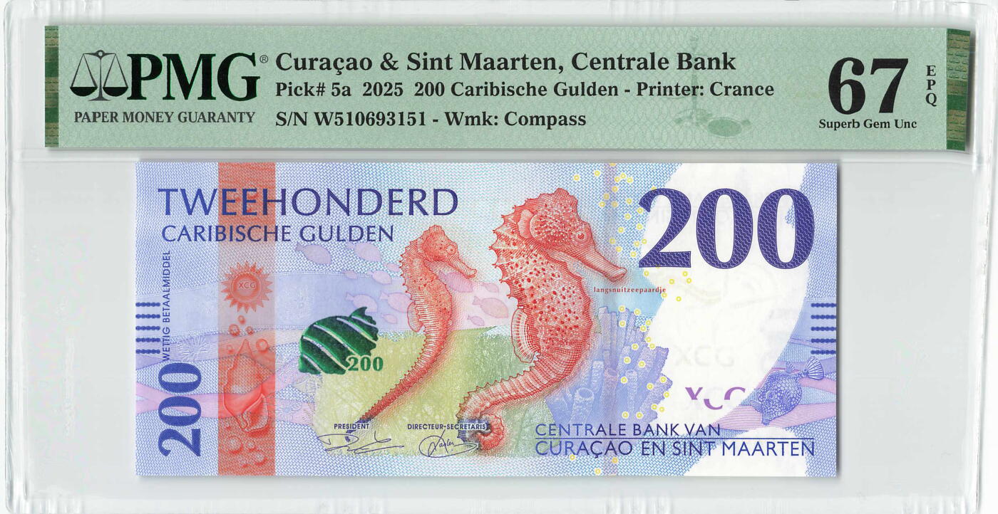 小福收藏拍卖第198期 评级币精选场  本期有菲律宾百位靓号100000比索超大纪念钞 苏里南25000盾花鸟版最高值 柬埔寨珍品56年50瑞尔 南越未发行版最高值打飞机  巴哈马彩背 老挝中国代印57年样钞 匈牙利 斯洛伐克 法罗群岛等多国精美高分珍稀老钞精品纸币 库拉索和圣马丁 2025年 200盾 最高值少见 无47 精美 PMG67 EPQ 季军分