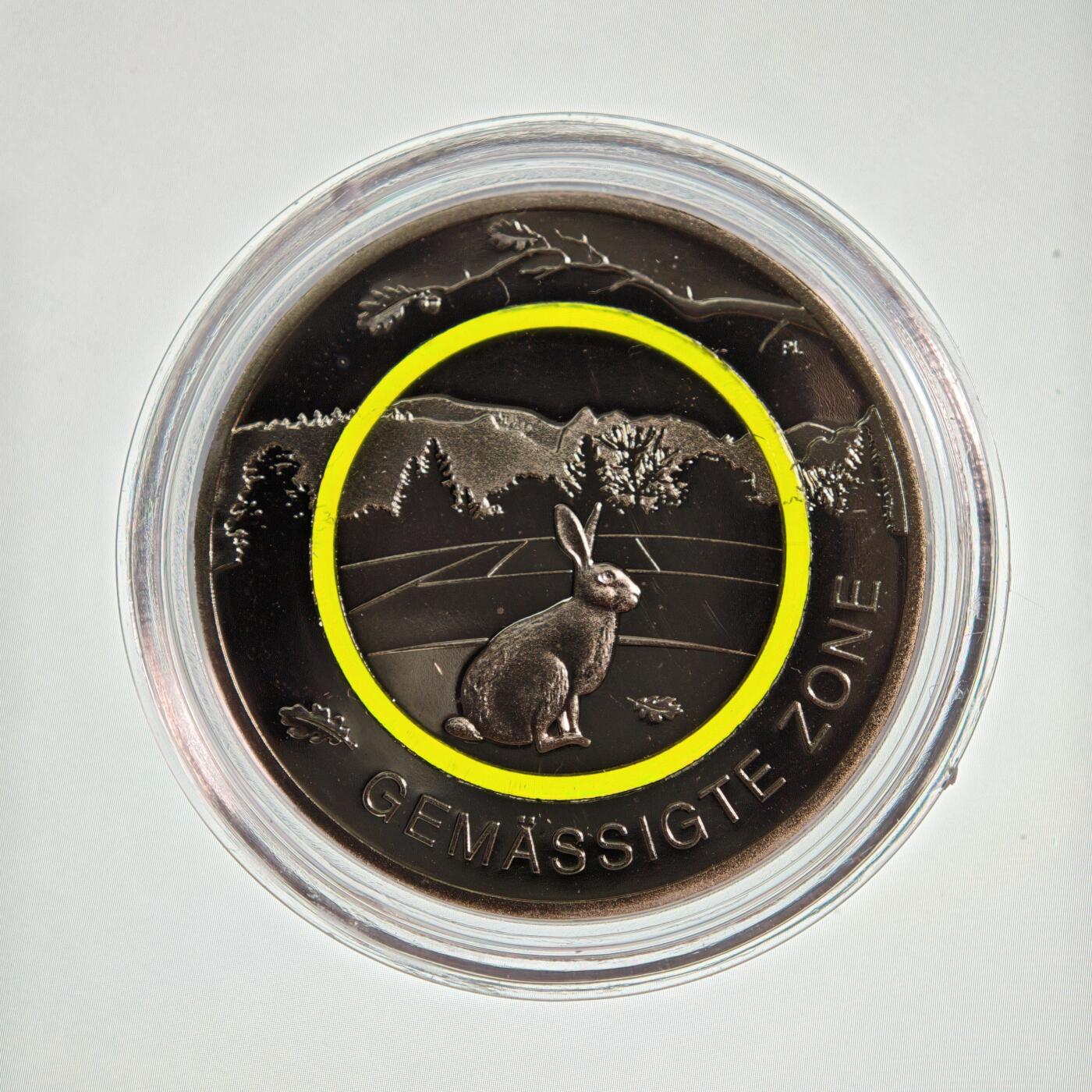 【德藏】世界币章拍卖第160期 发行量极少 2019年 德国地球气候带-温带聚合环5欧元精制镍币 原盒 直径约：27.25mm；重约：9g