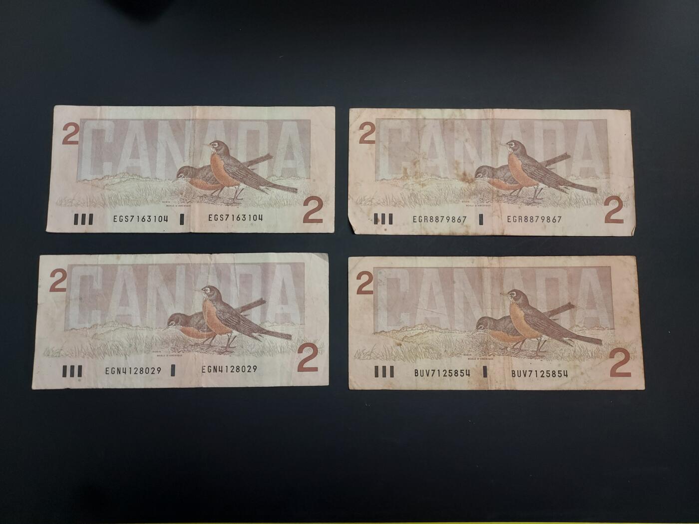 博彦收藏   1月10日 8点 钱币专场 全场包邮 加拿大女皇2元4张 流通品