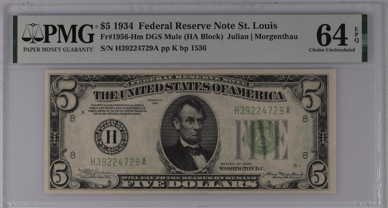 【礼羽收藏】🌏世界钱币拍卖第118期 1934A年 联邦储备券 50美金 纽约分区首发BA冠 号码无4 PMG老壳严评高分65EPQ