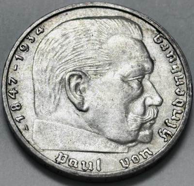 文馨钱币收藏 迎新纳福2026新年第一场（第 287 场）金银老铜币拍卖 - 原光好品 1934 年德国兴登堡 2 马克银币 A 厂（柏林造）