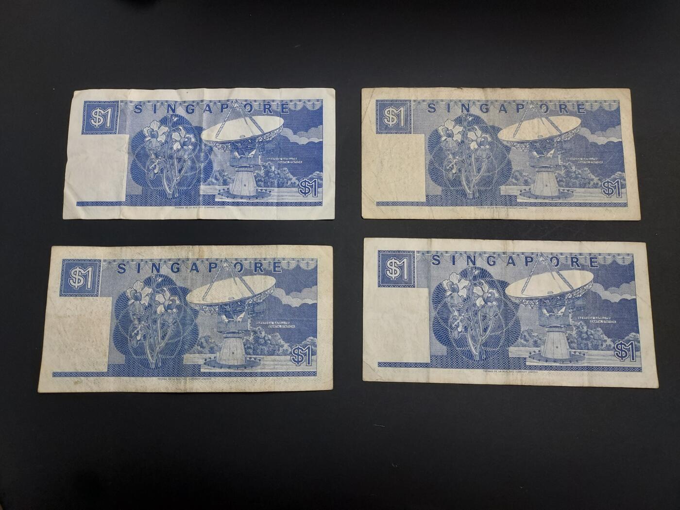 博彦收藏   1月10日 8点 钱币专场 全场包邮 新加坡 船版1元 4张 流通品