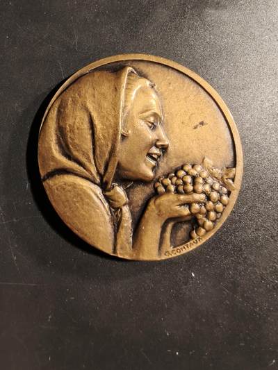 老王徽章第173期 - 法国全国葡萄酒、苹果酒、烈酒和利口酒批发贸易联合会大铜章       直径50mm      重量61.3g 