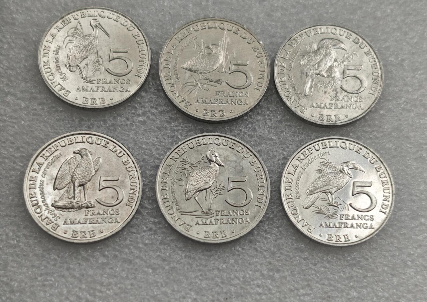 瓶子🏺第223期拍卖会  濒危鸟类 布隆迪2014年5法郎 全套6枚 UNC