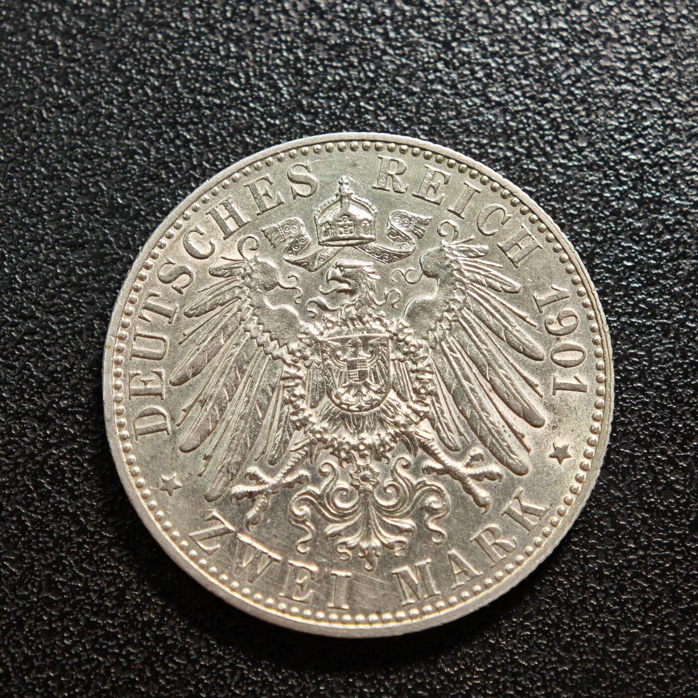 【德藏】世界币章拍卖第160期 1901年 德国普鲁士建国200周年2马克银币 直径约：27.9mm；重约：11.1g