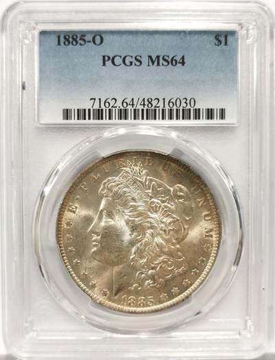 博洋堂“岁启嘉年”2026新年精品大拍专场暨第155期（全场包邮） - PCGS MS64 美国1885年O版摩根$1大银币 人面包浆分布均匀 鹰面呈现现渐变月牙五彩包浆 温润原光美品