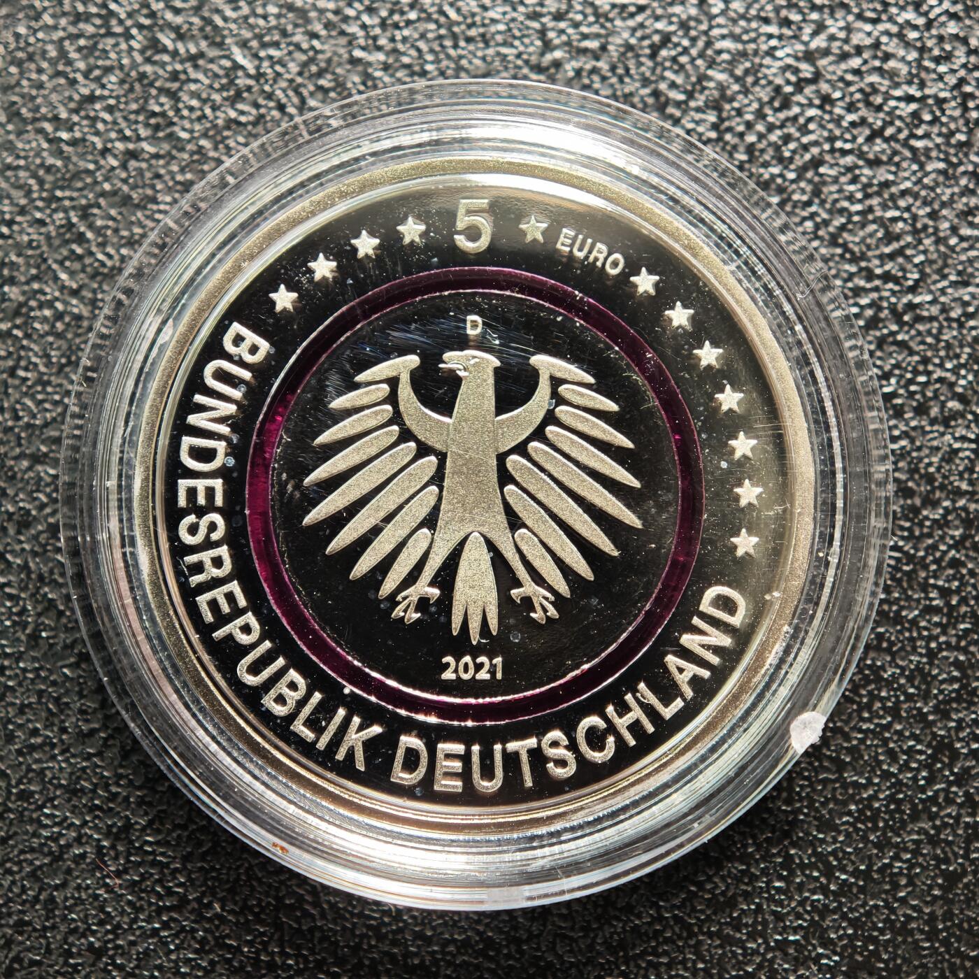 【德藏】世界币章拍卖第160期 发行量极少 2021年 德国地球气候带-极地聚合环5欧元精制镍币 原盒 直径约：27.25mm；重约：9g