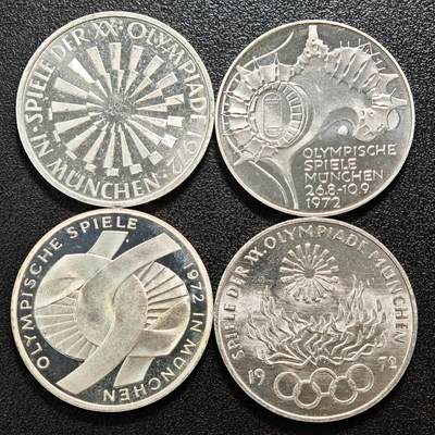 【德藏】世界币章拍卖第160期 - 4枚一组 1972年 德国慕尼黑奥运会10马克银币 直径约：32.4mm/枚；重约：15.3g/枚