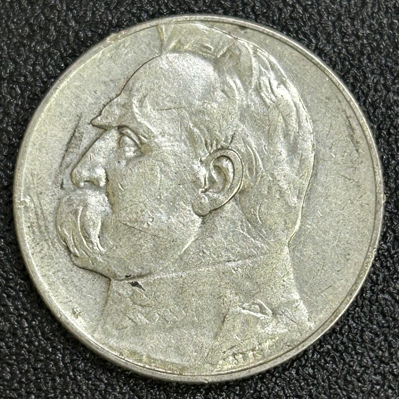 西秦中古拍卖第七十二期 波兰1935年毕苏斯基5兹罗提银币 重11克