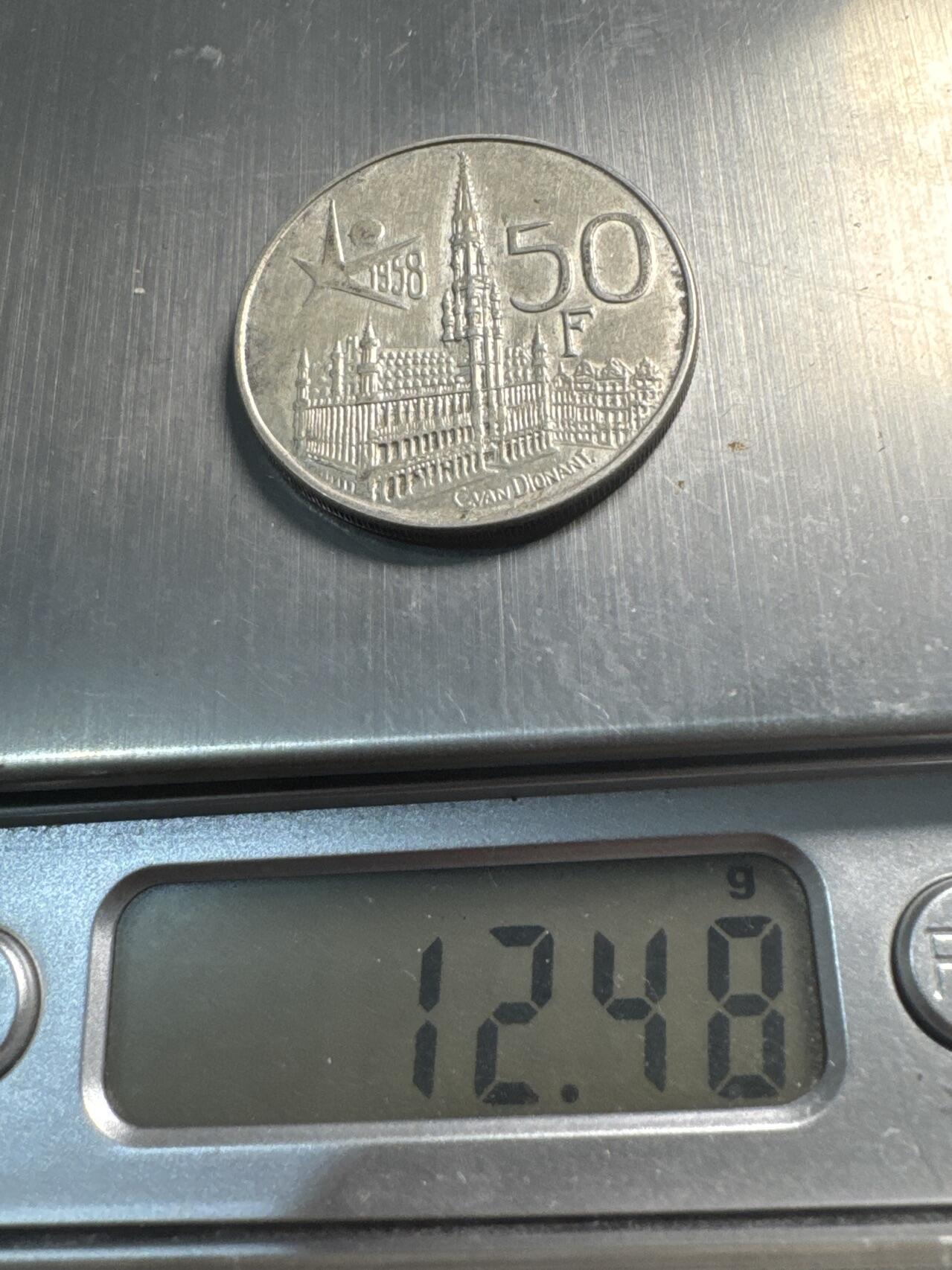 ❤️【币观天下】❤️ 第337期钱币拍卖- 2026.1.2周五晚上6点半场-长期征集拍品 比利时1958年法文50法兰银币