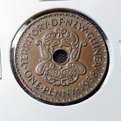 KK钱币收藏小铺 《套币 好品/批量散币专场》  2月预留时间 周末发货 -  1938英属新几内亚1便士 巧克力包浆