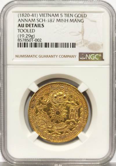 博洋堂“岁启嘉年”2026新年精品大拍专场暨第155期（全场包邮） - NGC AU 安南明命通宝背龙纹5钱金币，香港HA2025秋拍成交价11400美金