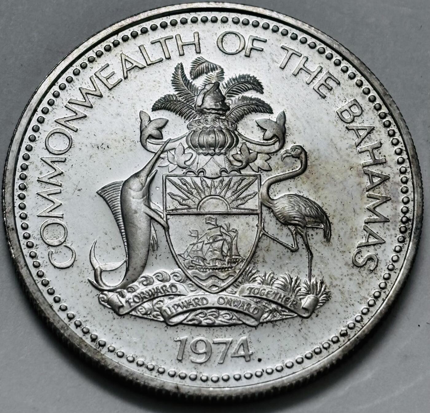 文馨钱币收藏 迎新纳福2026新年第一场（第 287 场）金银老铜币拍卖 全新 1974 年巴哈马一元精制大银币，第三版本首发年 18.14 克 800 高银