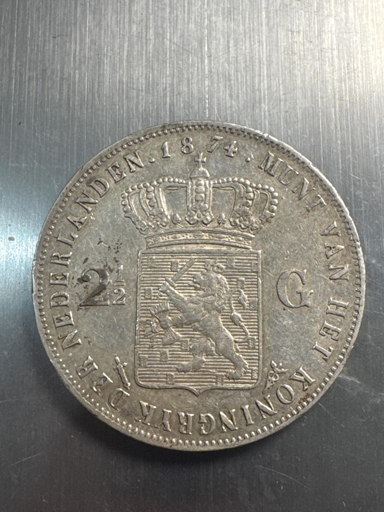 ❤️【币观天下】❤️ 第337期钱币拍卖- 2026.1.2周五晚上6点半场-长期征集拍品 荷兰2.5盾1874年银币