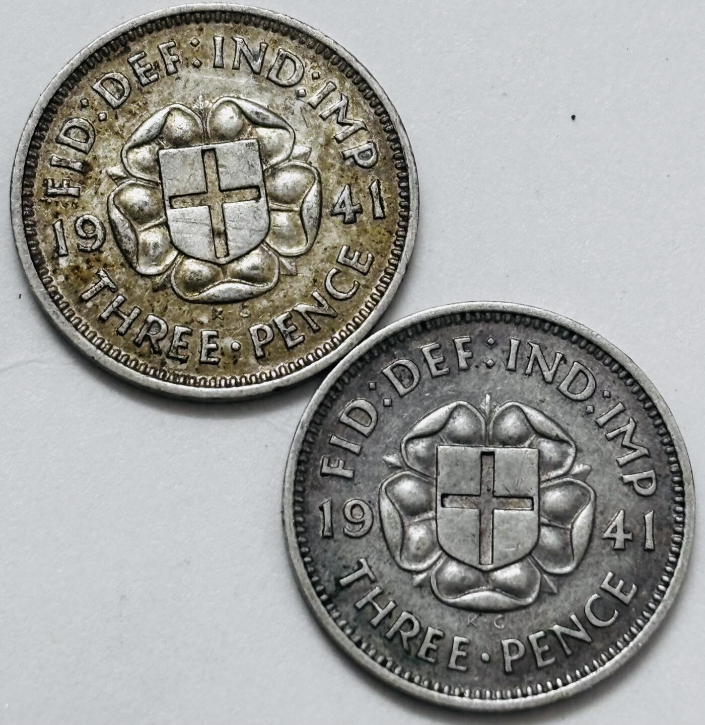 文馨钱币收藏 迎新纳福2026新年第一场（第 287 场）金银老铜币拍卖 1941 年英国乔治六世 3 便士银币 2 枚