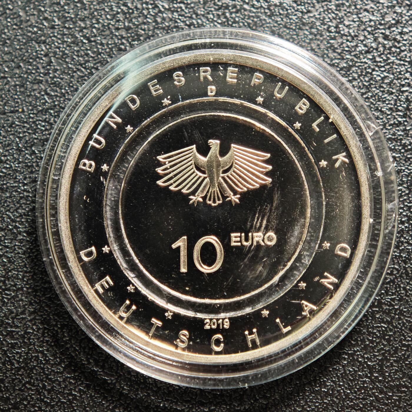 【德藏】世界币章拍卖第160期 2019年 德国滑翔伞聚合环10欧元镍币 原册 直径约：28.75mm；重约：9.8g