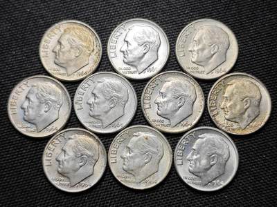 KK钱币收藏小铺 《套币 好品/批量散币专场》  2月预留时间 周末发货 -  美国10分银币一组10枚 都是好品