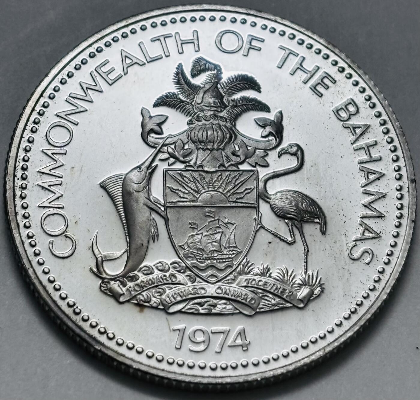 文馨钱币收藏 迎新纳福2026新年第一场（第 287 场）金银老铜币拍卖 全新 1974 年巴哈马 50 分精制银币，第三版本 10.37 克 800 高银