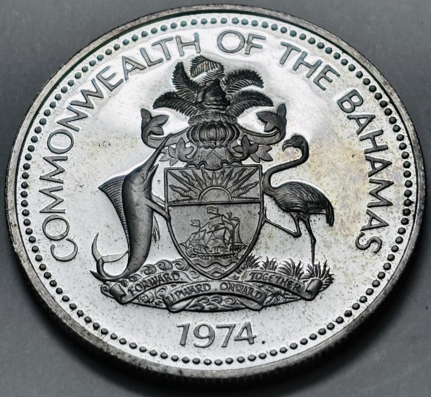 文馨钱币收藏 迎新纳福2026新年第一场（第 287 场）金银老铜币拍卖 全新 1974 年巴哈马一元精制大银币，第三版本首发年 18.14 克 800 高银