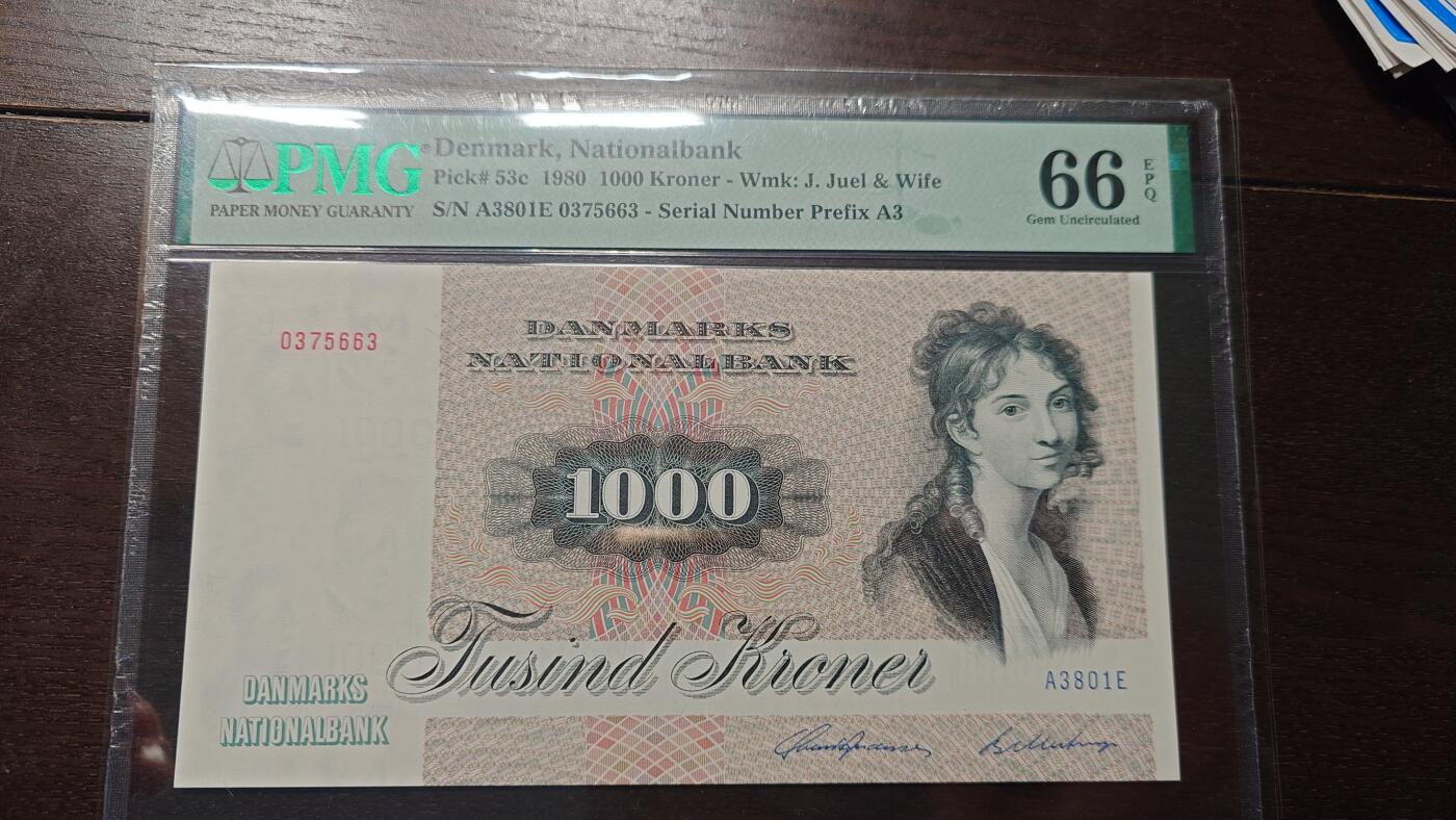 【新年四拍】世界钱币～微拍第225期暨2025年第65期  评级币拍卖场 1980年丹麦1000克朗 大松鼠pMG66E 早期年份全程无4