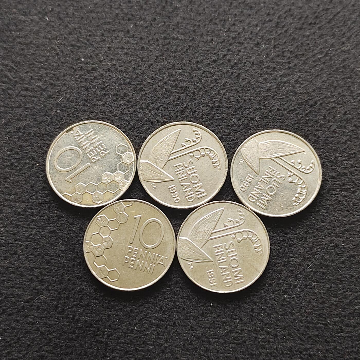 【全场包邮】纯粹捡漏拍490场（免费代拍第27场） 芬兰1990-1993年10盆尼5枚一组