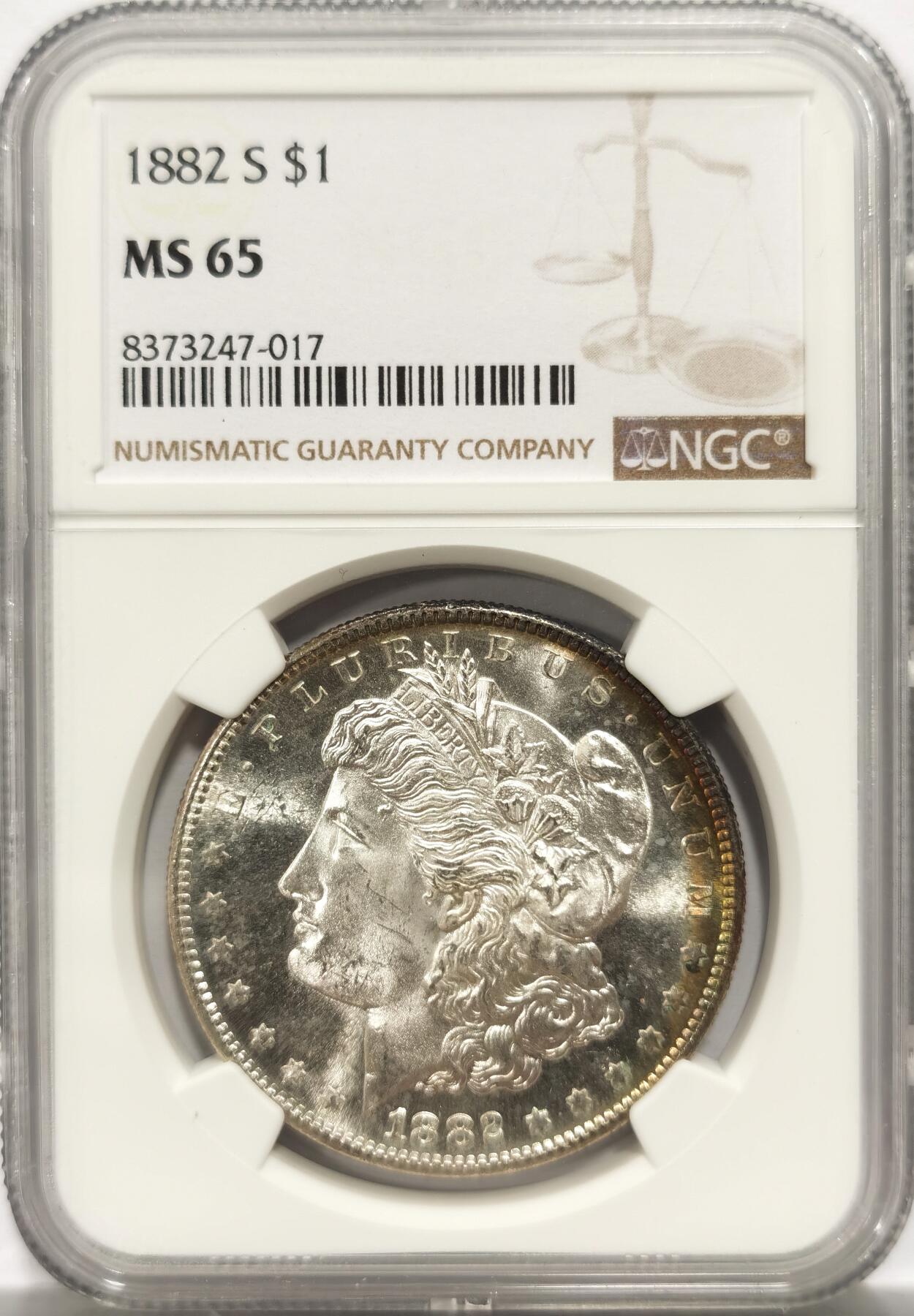 博洋堂“岁启嘉年”2026新年精品大拍专场暨第155期（全场包邮） NGC MS65 美国1882年S版摩根$1大银币 双面月牙五彩环浆 类镜面底板 压力十足 原光流转通畅 高性价比之选