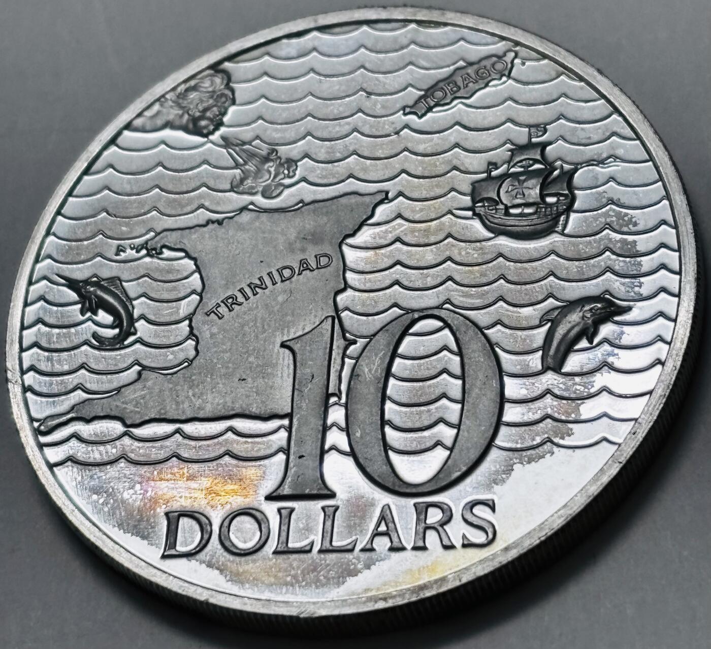 文馨钱币收藏 迎新纳福2026新年第一场（第 287 场）金银老铜币拍卖 全新带彩 1973 年特立尼达和多巴哥 10 元精制大银币，第一版首发版 35 克 925 高银