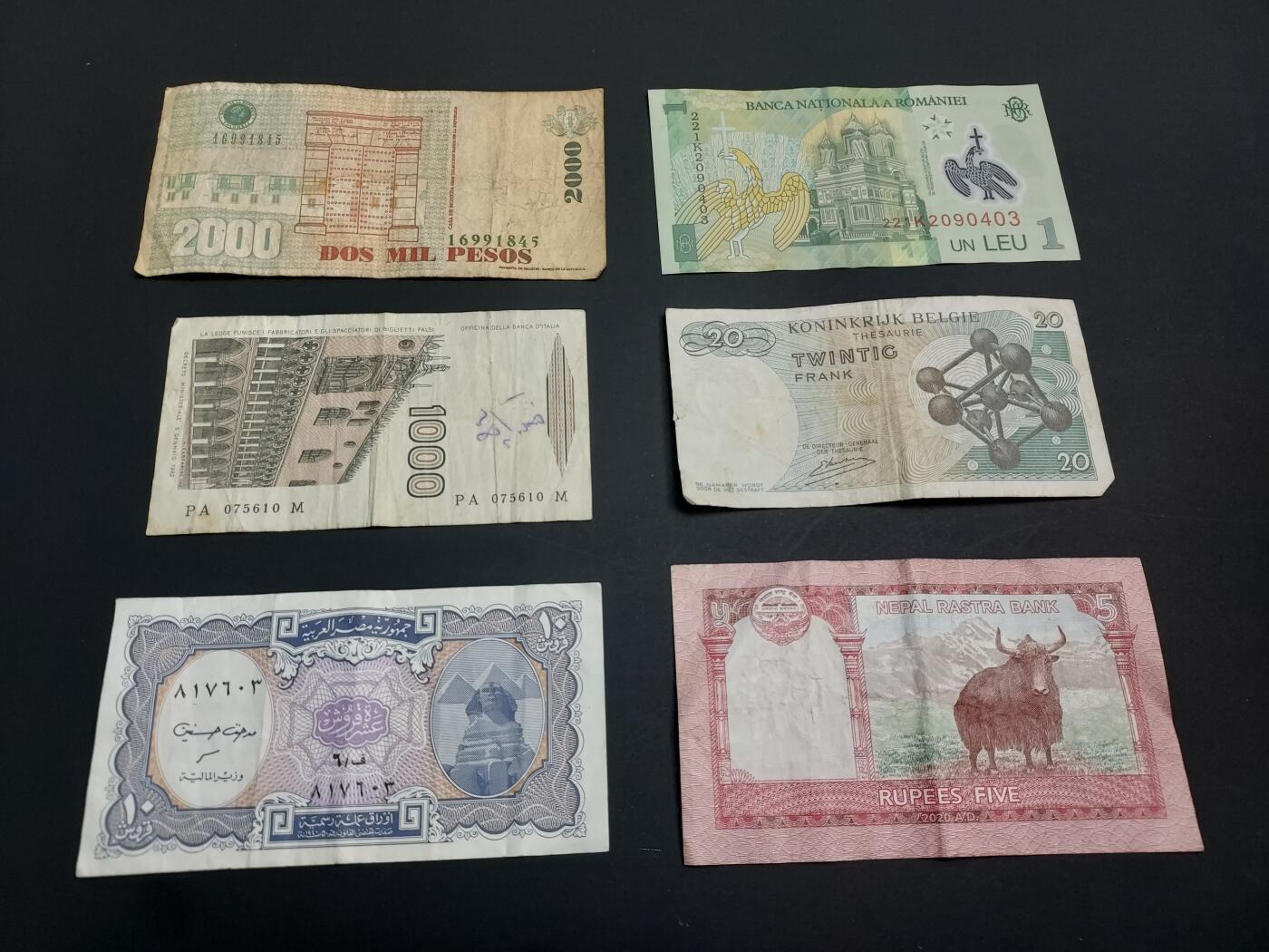 博彦收藏   1月10日 8点 钱币专场 全场包邮 哥伦比亚 等外国纸币6张 流通品