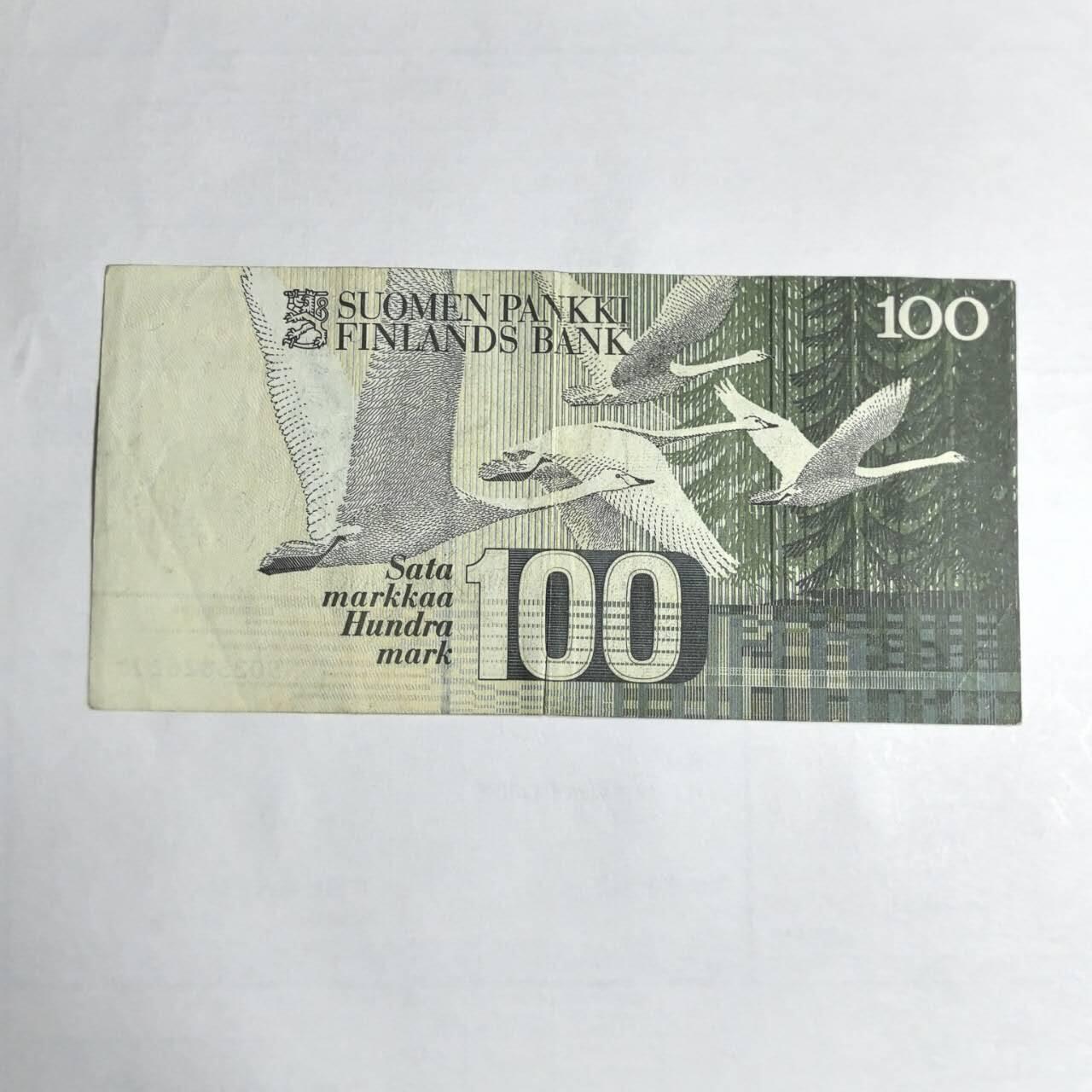 各国外币第106期 无佣金 芬兰100马克尾95 （签名2）