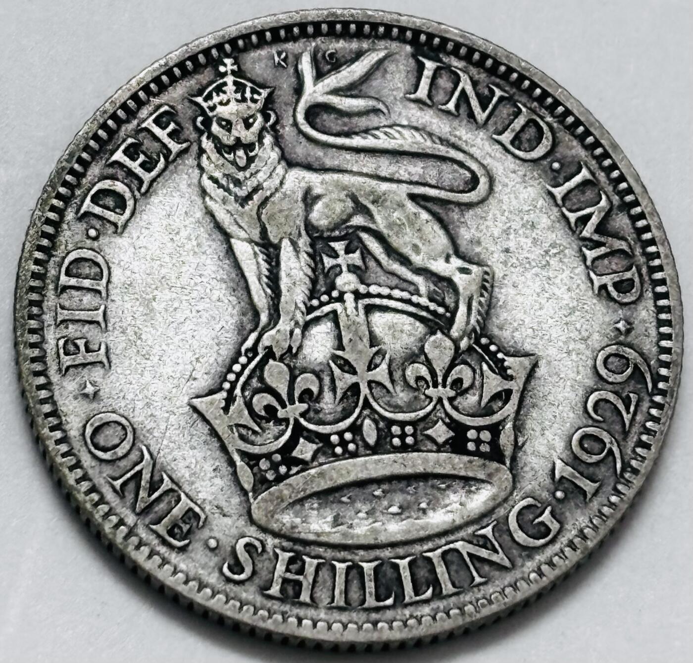 文馨钱币收藏 迎新纳福2026新年第一场（第 287 场）金银老铜币拍卖 好品 1929年英国乔治五世 1 先令银币，第四版本 5.65 克 500 银