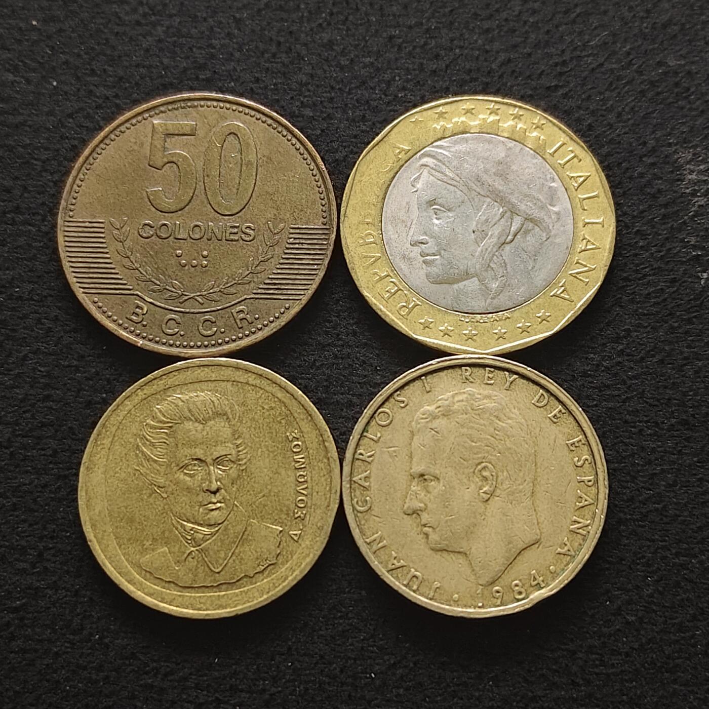 【全场包邮】纯粹捡漏拍490场（免费代拍第27场） 世界各国各年份中型尺寸散币4枚一组-意大利+西班牙+希腊+哥斯达黎加