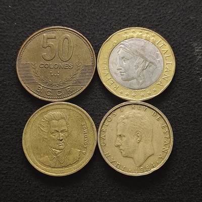 【全场包邮】纯粹捡漏拍490场（免费代拍第27场） - 世界各国各年份中型尺寸散币4枚一组-意大利+西班牙+希腊+哥斯达黎加