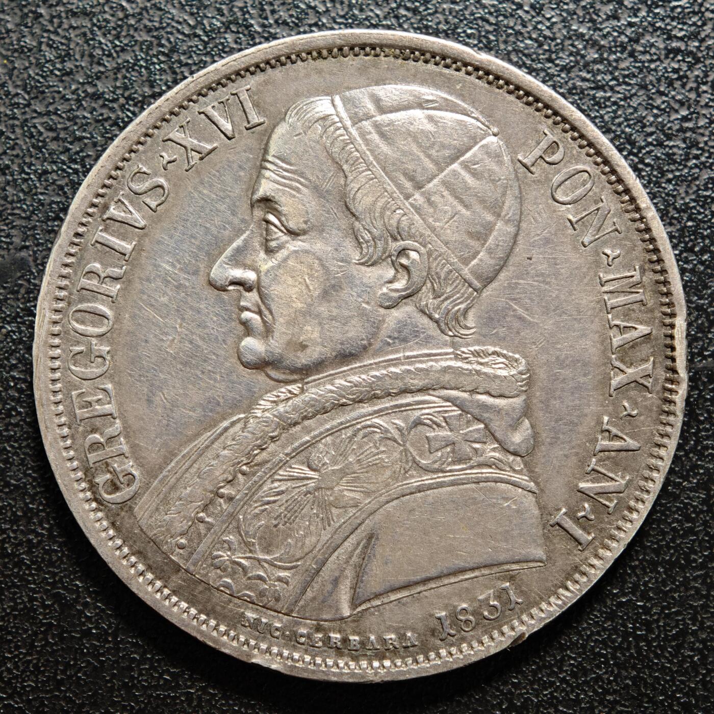 【德藏】世界币章拍卖第160期 1831年 教皇国格里高里十六世1831年1斯库多大银币 直径约：37.8mm；重约：26.3g