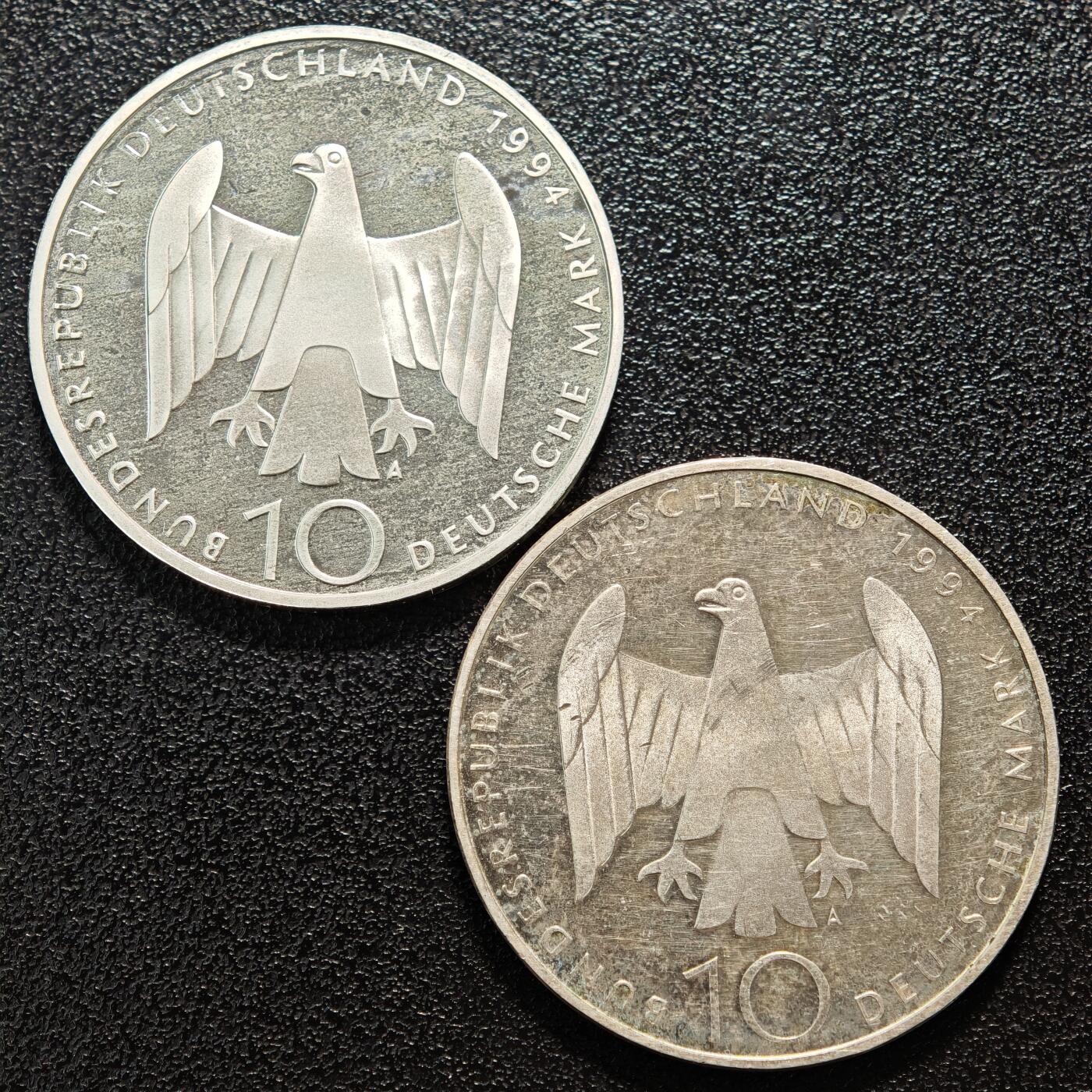 【德藏】世界币章拍卖第160期 2枚一组 1994年 德国抵抗运动50周年10马克纪念银币 直径约：32.4mm/枚；重约：15.5g/枚