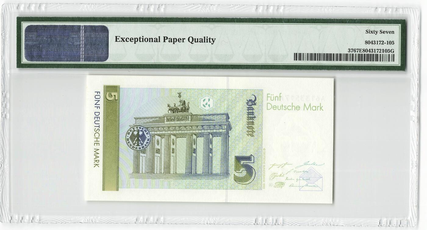 小福收藏拍卖第198期 评级币精选场  本期有菲律宾百位靓号100000比索超大纪念钞 苏里南25000盾花鸟版最高值 柬埔寨珍品56年50瑞尔 南越未发行版最高值打飞机  巴哈马彩背 老挝中国代印57年样钞 匈牙利 斯洛伐克 法罗群岛等多国精美高分珍稀老钞精品纸币 德国 1991年 5马克 首冠A- A PMG67 EPQ