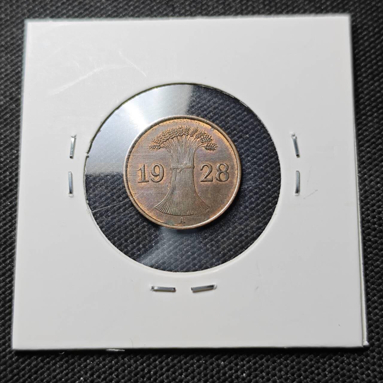 KK钱币收藏小铺 《套币 好品/批量散币专场》  2月预留时间 周末发货  1928德国魏玛1芬尼铜币 带光好品