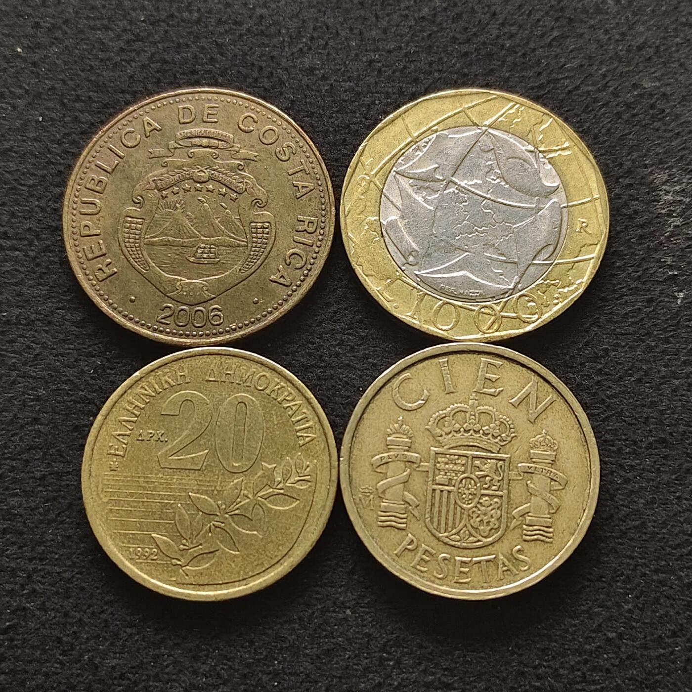 【全场包邮】纯粹捡漏拍490场（免费代拍第27场） 世界各国各年份中型尺寸散币4枚一组-意大利+西班牙+希腊+哥斯达黎加