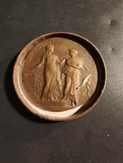 老王徽章第173期 - 法国农业部农业竞赛大铜章     原盒盒子有损     大师阿尔菲·杜布瓦作品     直径50mm      重量62.6g