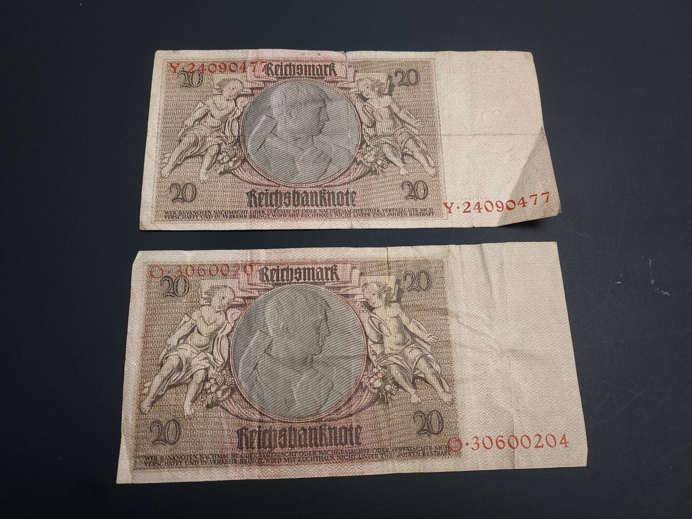 博彦收藏   1月10日 8点 钱币专场 全场包邮 1929 德国 20马克 2张 流通品