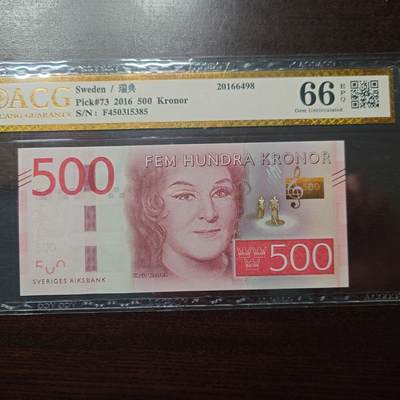 【新年首拍】世界钱币～微拍第222期暨2025年第62期  评级币专场 剩余部分硬通评级币汇率起拍 欢迎参与 - 瑞典500克朗 全新UNC爱藏66