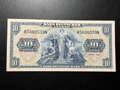 欧罗巴的秘宝—欧洲货币荟 - 联邦德国1949年10马克美钞版无47 ！品相au。板子很好！