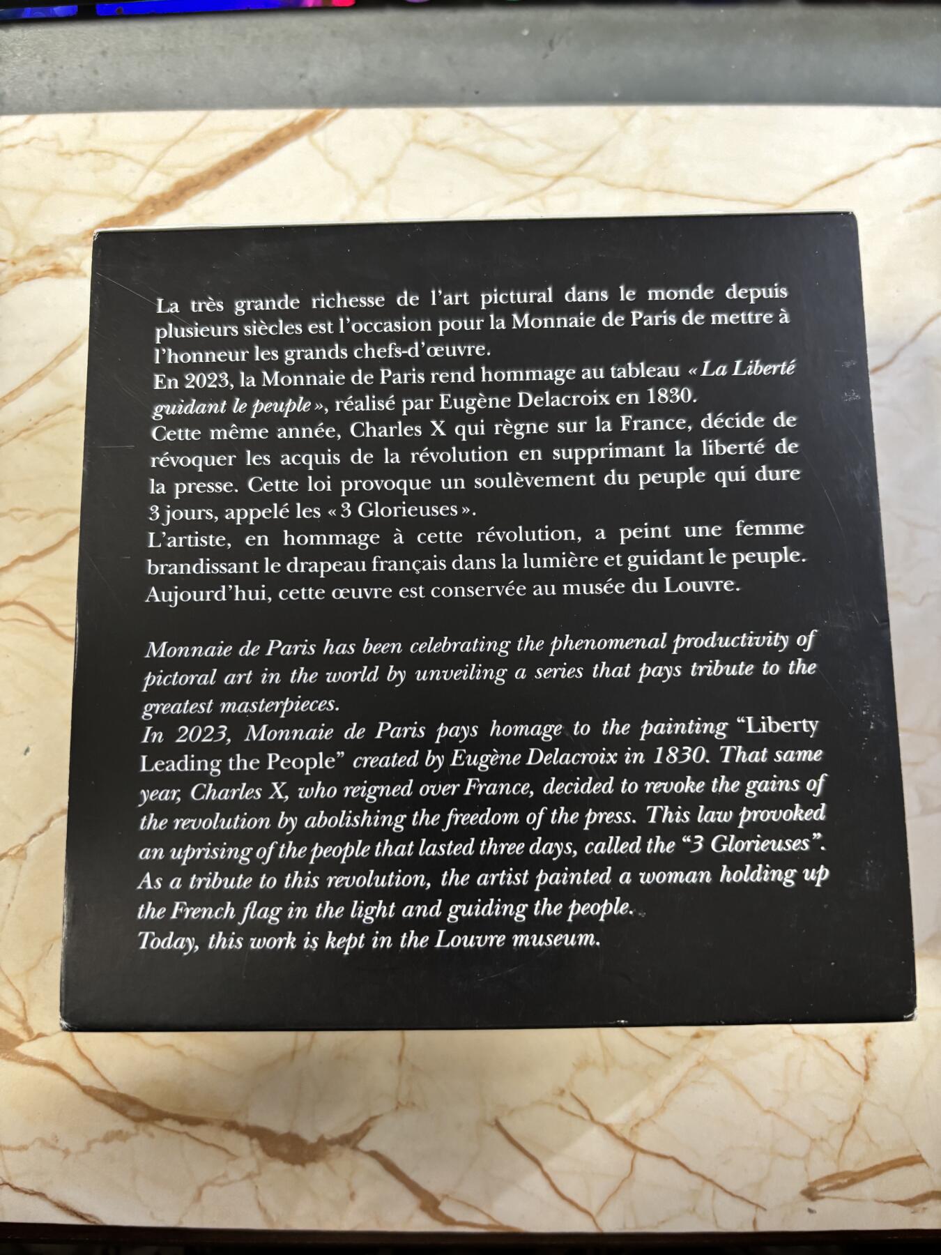 第186期拍卖 法国2023年卢浮宫杰作自由引导人民500克彩色银币，999银，500克，编号096