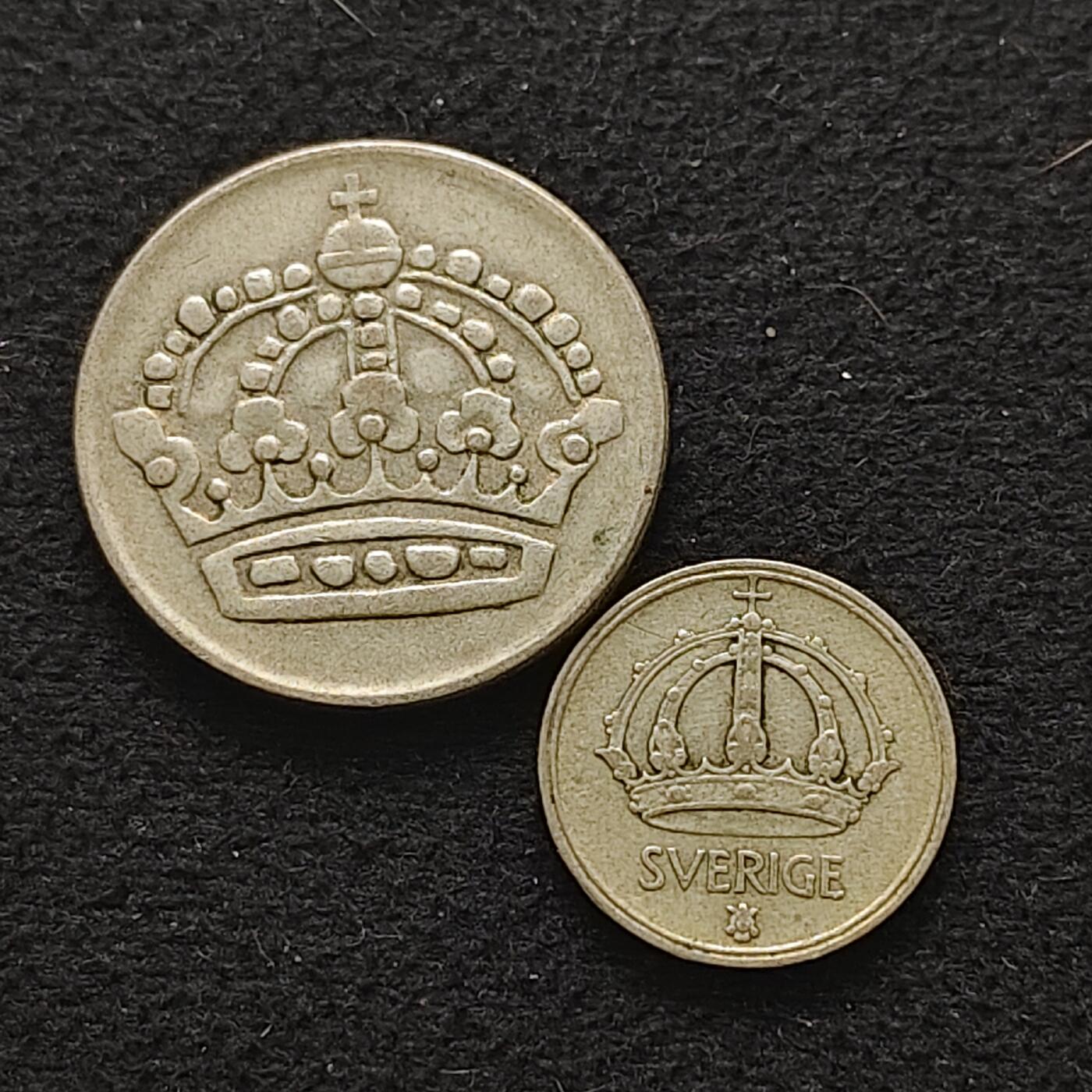 【全场包邮】纯粹捡漏拍490场（免费代拍第27场） 瑞典1950/1954年50/10欧尔银币2枚（共计6.24克）一组