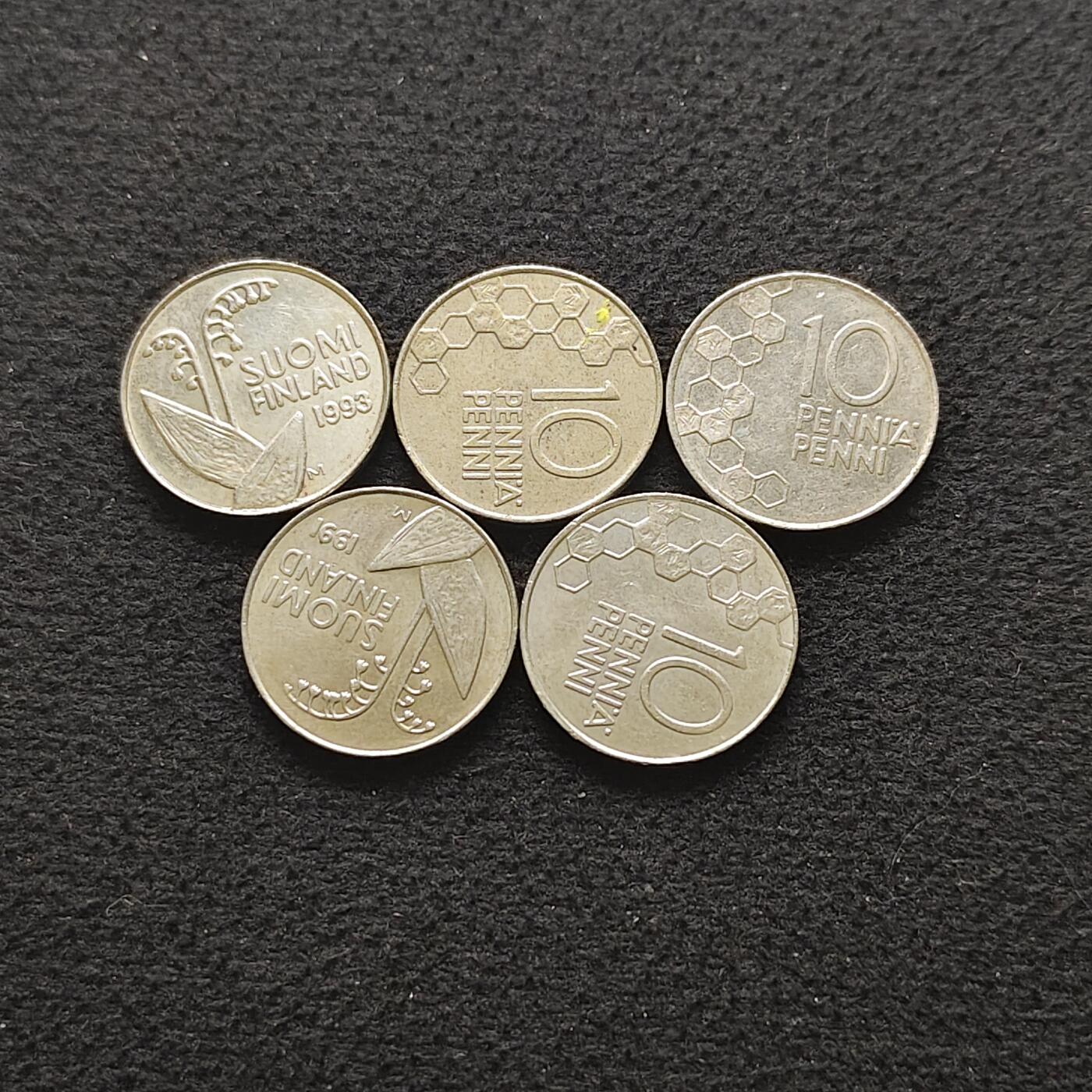 【全场包邮】纯粹捡漏拍490场（免费代拍第27场） 芬兰1990-1993年10盆尼5枚一组