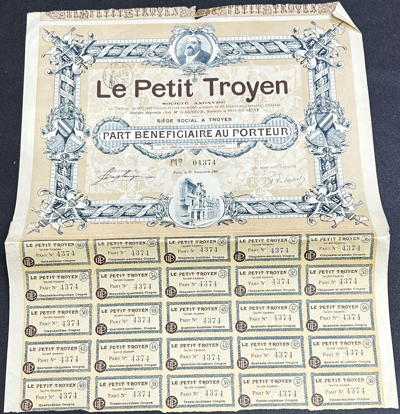 西秦中古拍卖第七十一期 法国小特洛伊人报股票