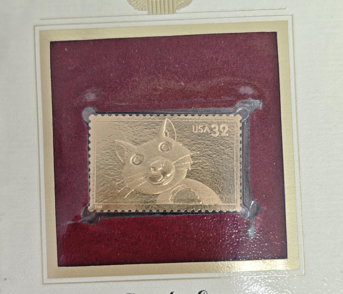 瓶子🏺第224期拍卖会  1998美国首日封带金箔邮票  卡通猫