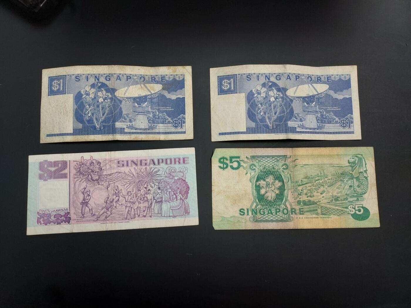 博彦收藏   1月10日 8点 钱币专场 全场包邮 新加坡 船版 1/2/5元 共4张 流通品
