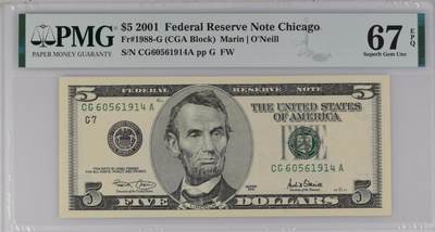 【礼羽收藏】🌏世界钱币拍卖第118期 - 2001年 大头版5美元 稀少大头年份 高分PMG67EPQ