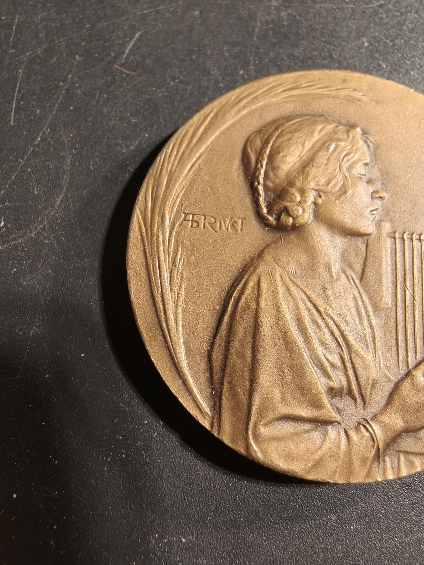 老王徽章第173期 法国中央音乐协会大铜章     原盒     大师里维特作品    直径41mm     重量30g